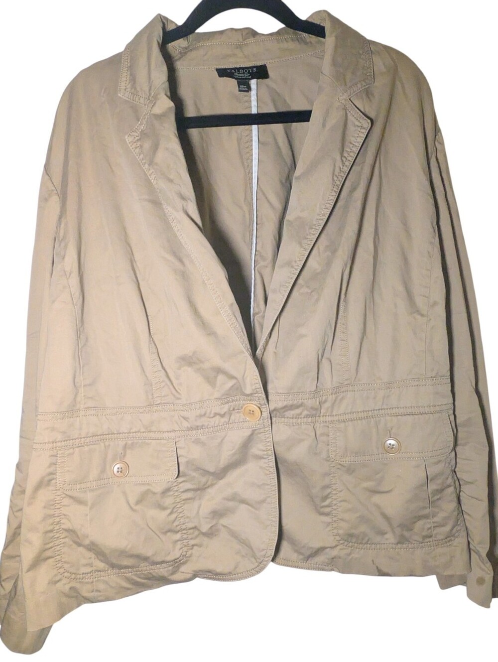 Talbots Woman Petites Khaki Cotton Blend Blazer Jacket 20W EUC